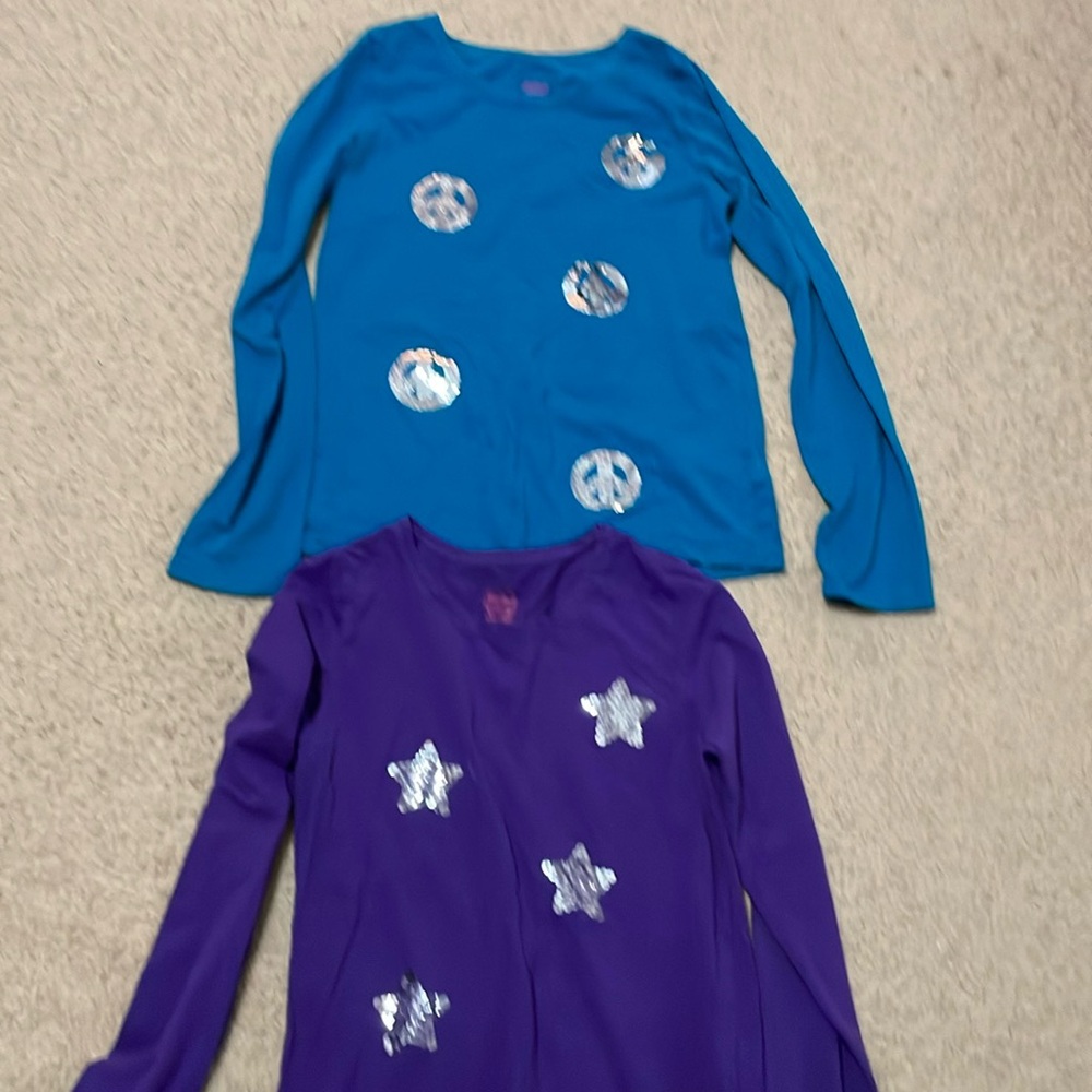 Purple/teal long sleeve shirts